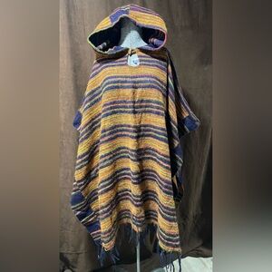 Multi Colored Striped Unisex Poncho / OS